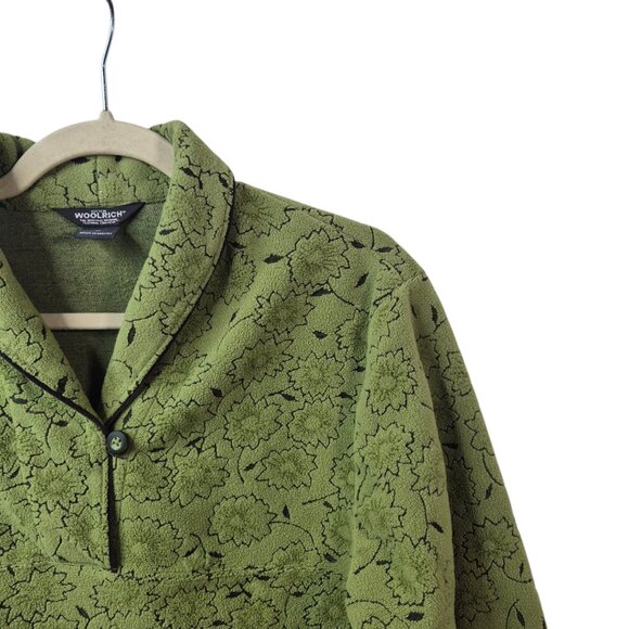 Woolrich Sweater Womens M Green Fleece Pullover Long Sleeve Leaves Outdoor - Picture 9 of 9